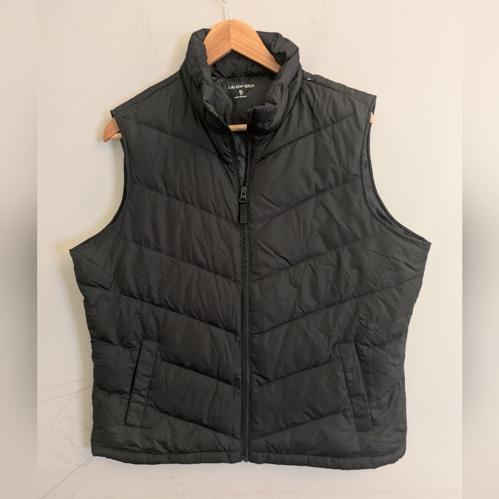 Land's End Black Goose Down Quilted Puffer Vest Size XL